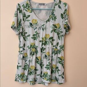 Michelle Mae Gray and Green Relaxed Blouse with Flutter Sleeves